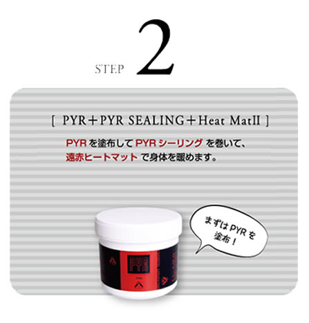 PYRを塗布してPYRシーリングを巻いて遠赤ヒートマットで身体を暖めます