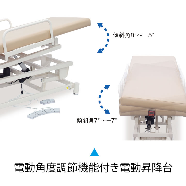 電動角度調節機能付き電動昇降台。